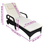 Sun Lounger with Wheels Poly Rattan Black