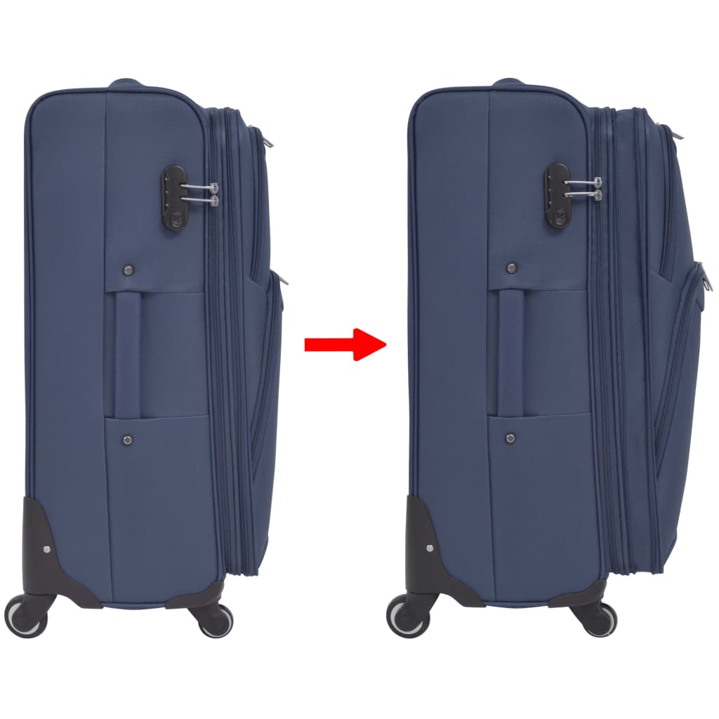 3 Piece Soft Case Trolley Set Navy Blue