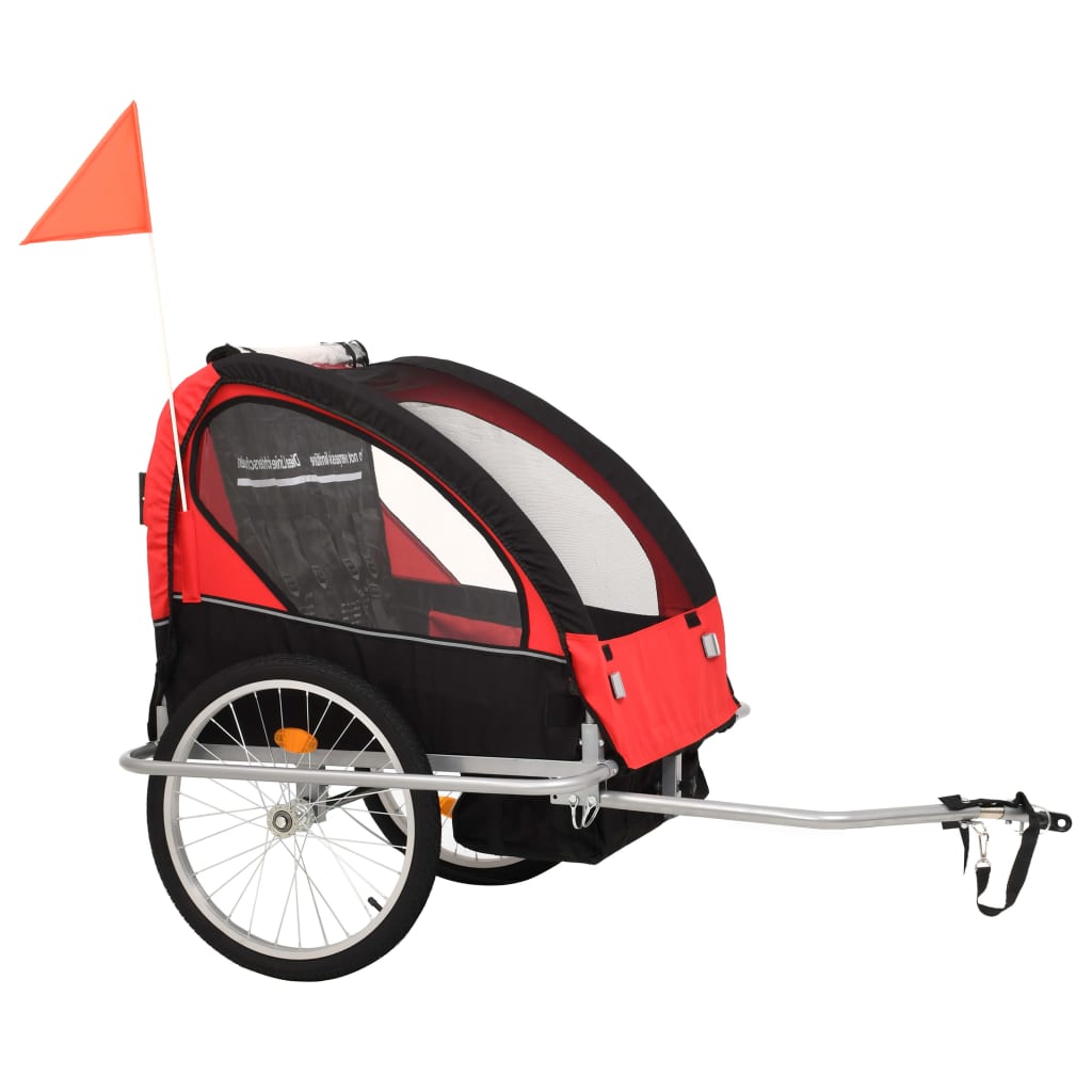 2-in-1 Bike Trailer & Stroller Black and Red