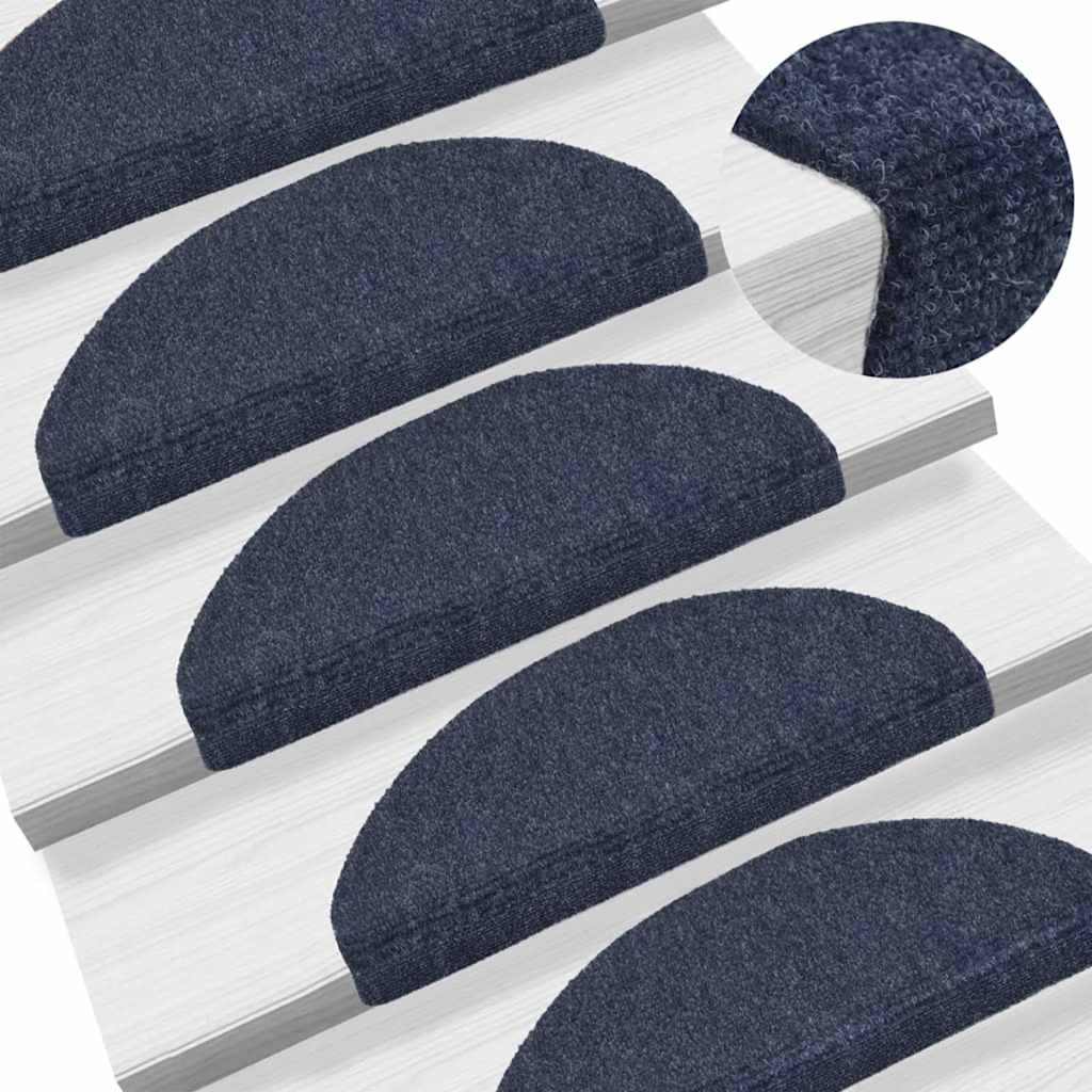 Stair Mats Self-adhesive 15 pcs 65x21x4 cm Blue Half Round Large