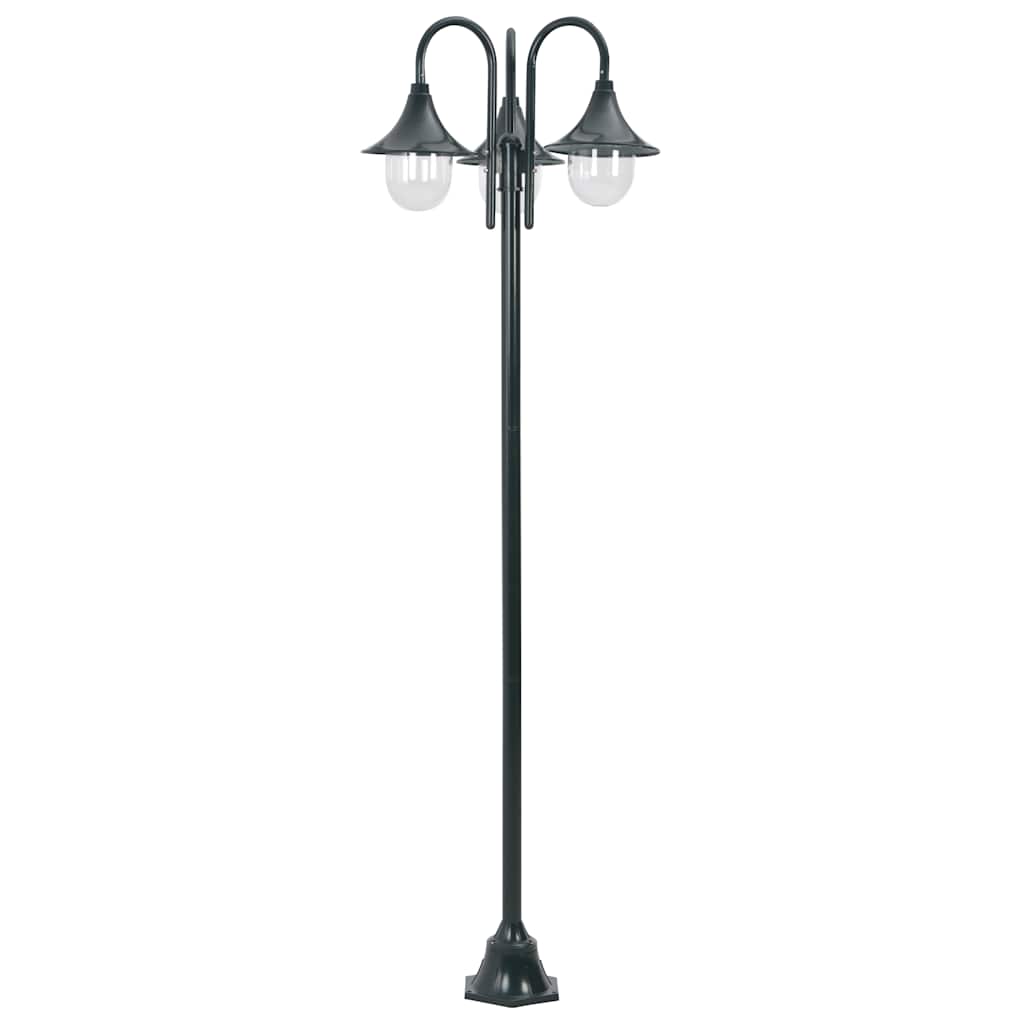 Garden Post Light E27 220 cm Aluminium 3-Lantern Dark Green