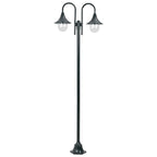 Garden Post Light E27 220 cm Aluminium 2-Lantern Dark Green
