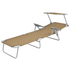Folding Sun Lounger with Canopy Steel Taupe