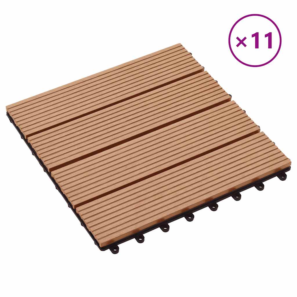 11 pcs Decking Tiles WPC 30x30 cm 1 sqm Teak Colour