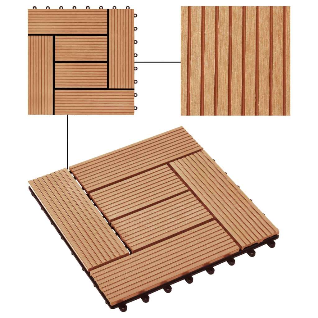 11 pcs Decking Tiles WPC 30x30 cm 1 sqm Teak Colour