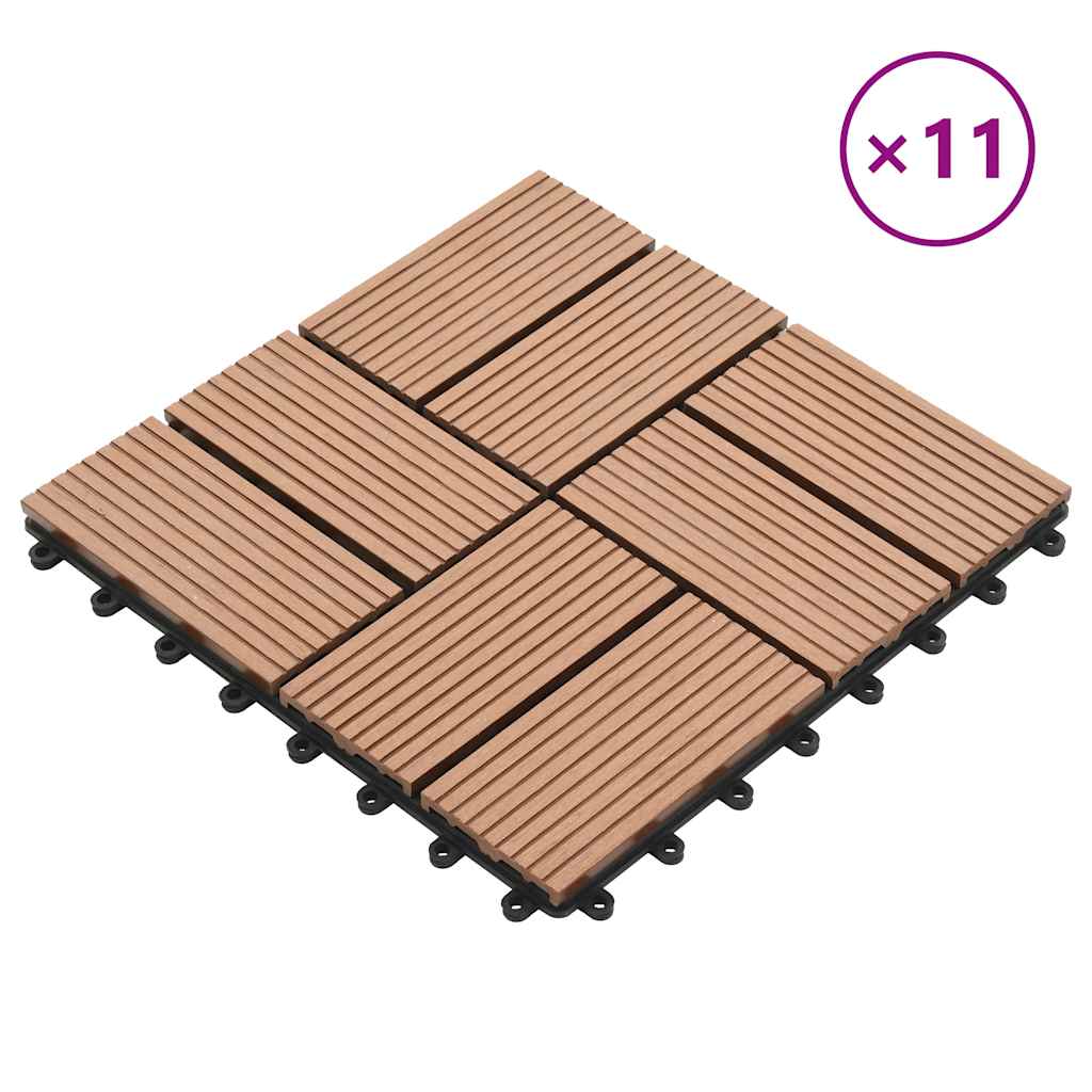11 pcs Decking Tiles WPC 30x30 cm 1 sqm Brown