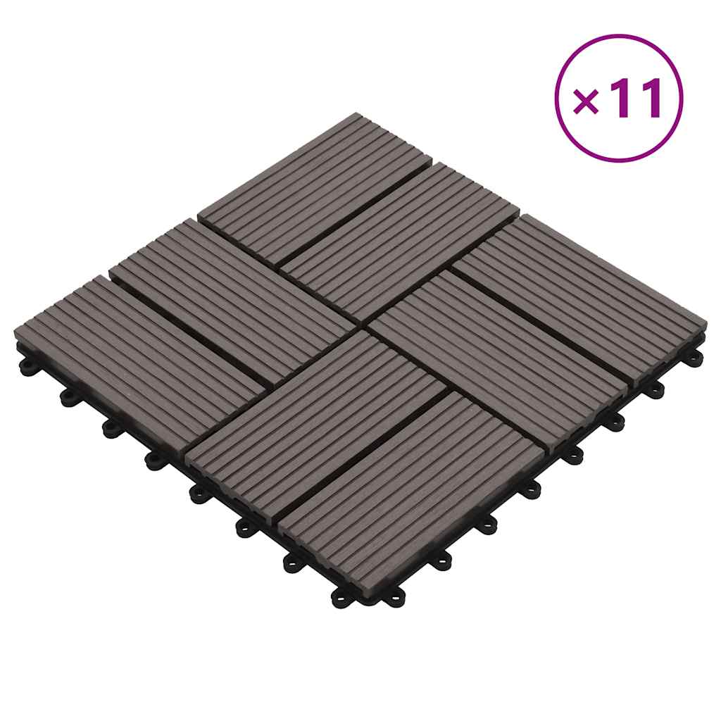 11 pcs Decking Tiles WPC 30x30 cm 1 sqm Dark Brown