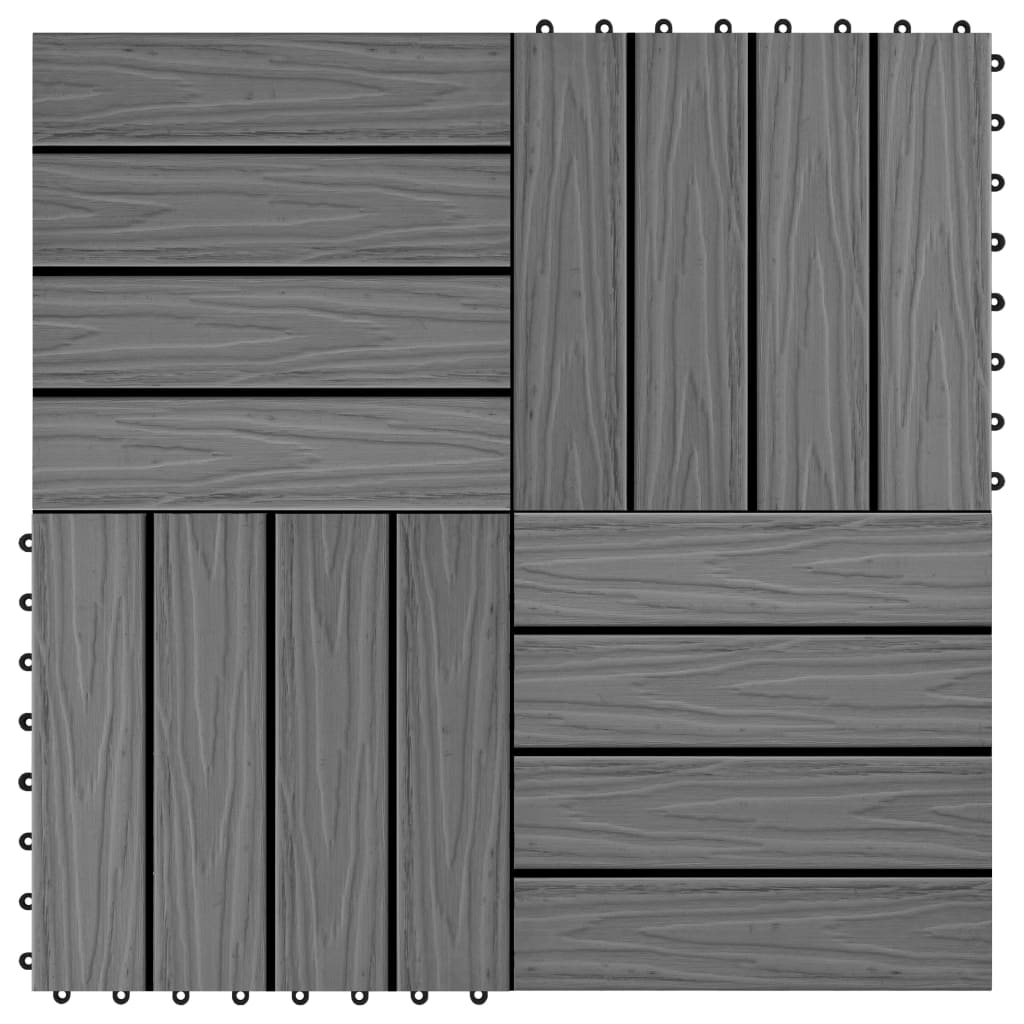 11 pcs Decking Tiles Deep Embossed WPC 30x30 cm 1 sqm Grey