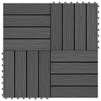 11 pcs Decking Tiles Deep Embossed WPC 30x30 cm 1 sqm Black
