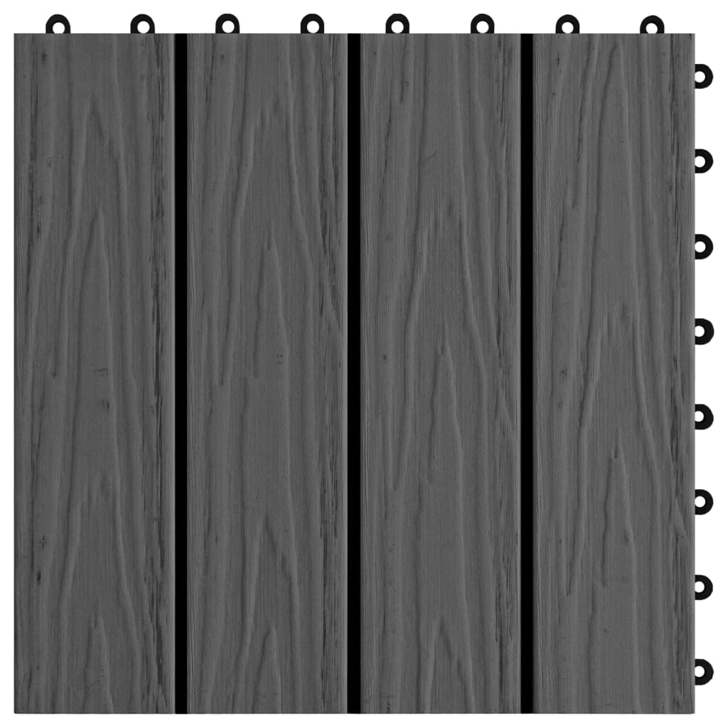 11 pcs Decking Tiles Deep Embossed WPC 30x30 cm 1 sqm Black