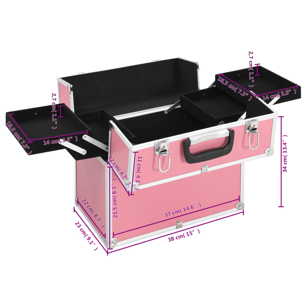Make-up Case 38x23x34 cm Pink Aluminium