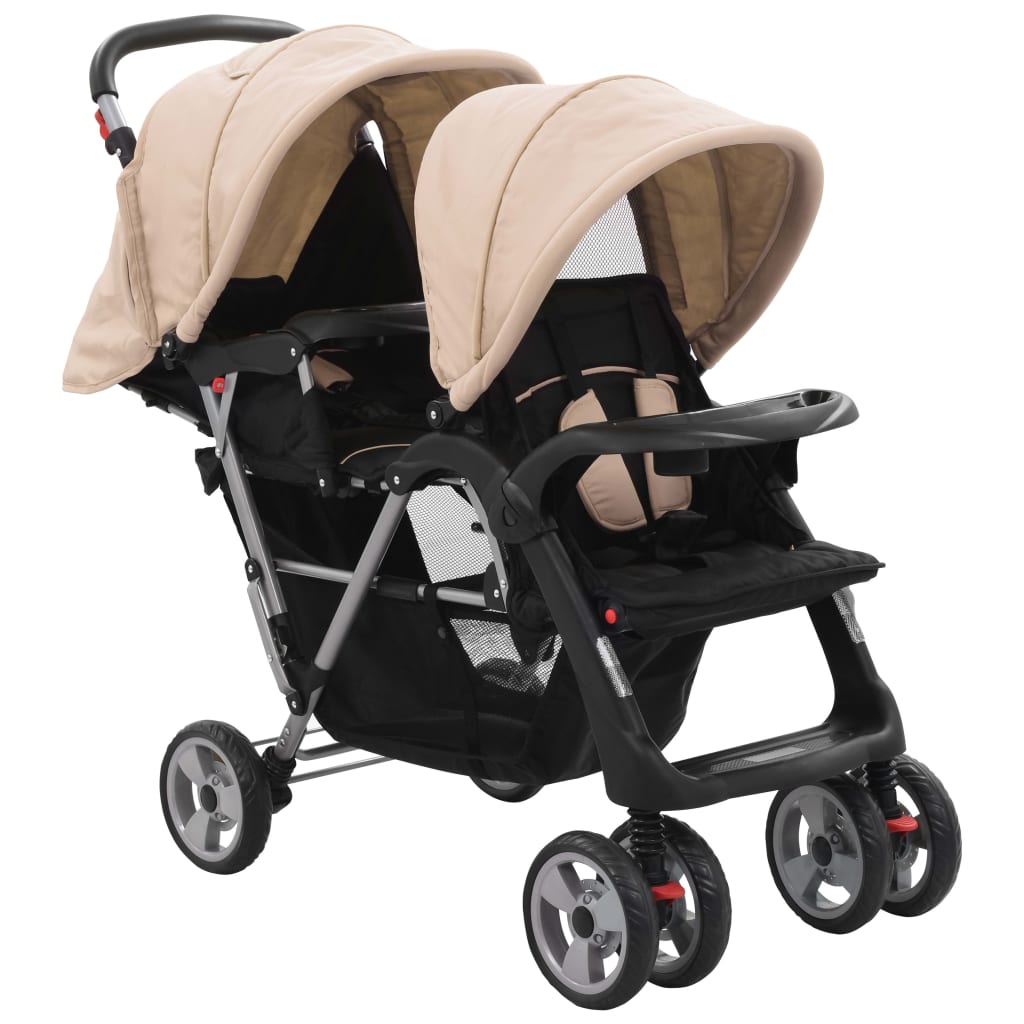 Tandem Stroller Taupe And Black Steel