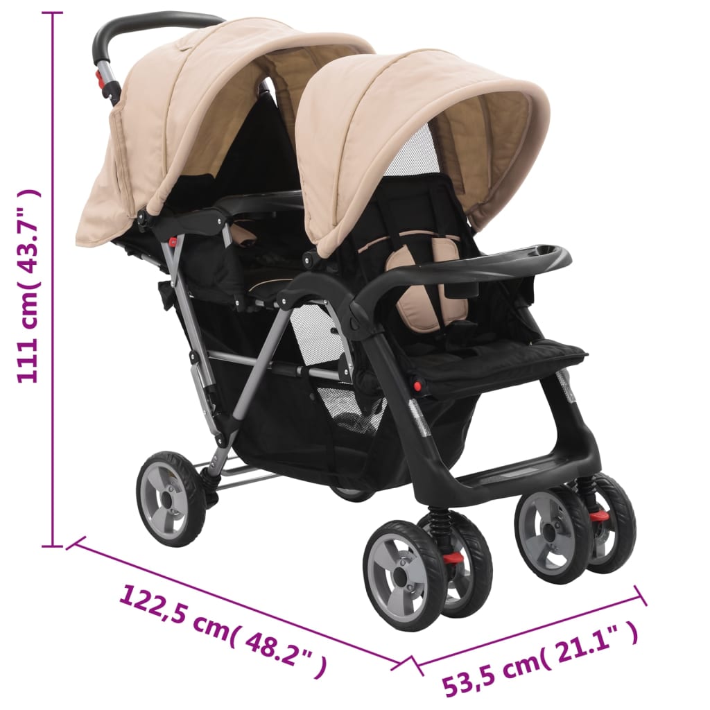 Tandem Stroller Taupe And Black Steel