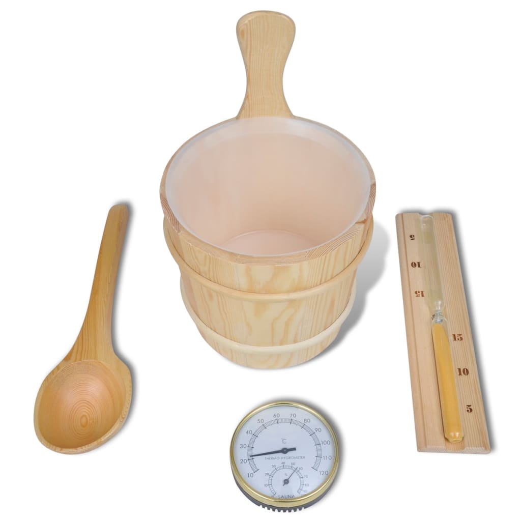 5 Piece Sauna Accessory Bucket Spoon Hourglass Thermo-hygrometer