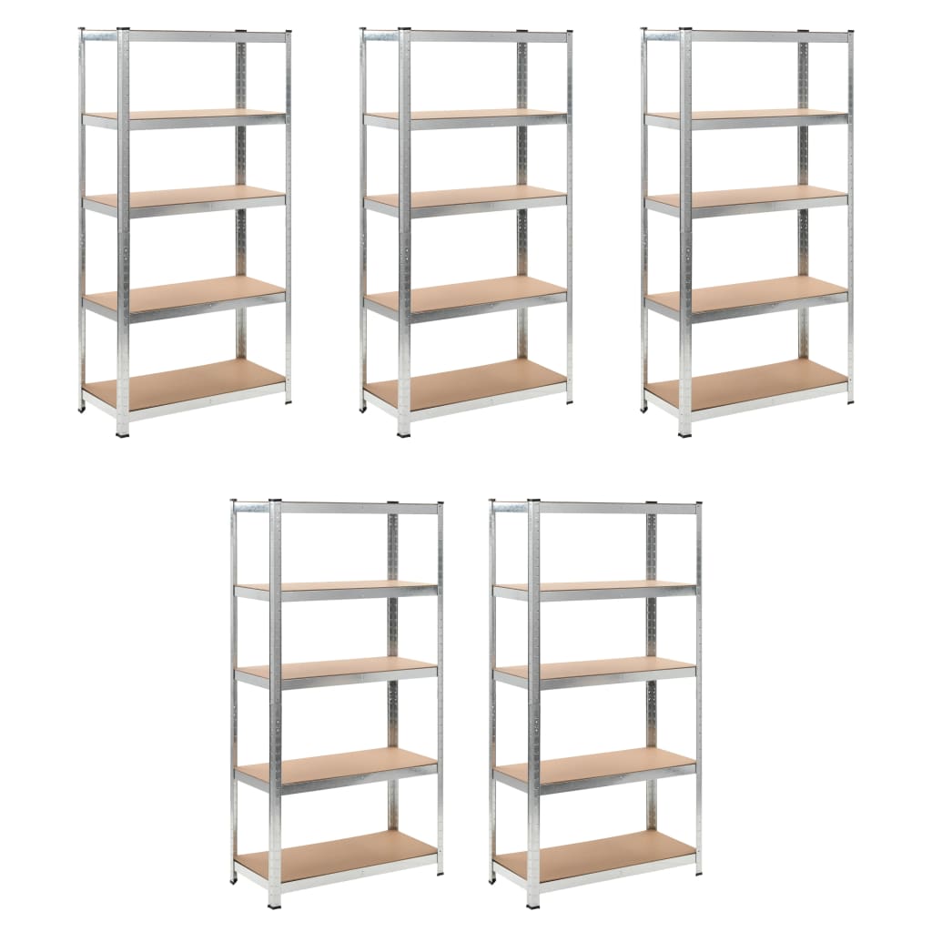 5-Layer Heavy-Duty Shelves 2 Pcs Steel&Engineered Wood