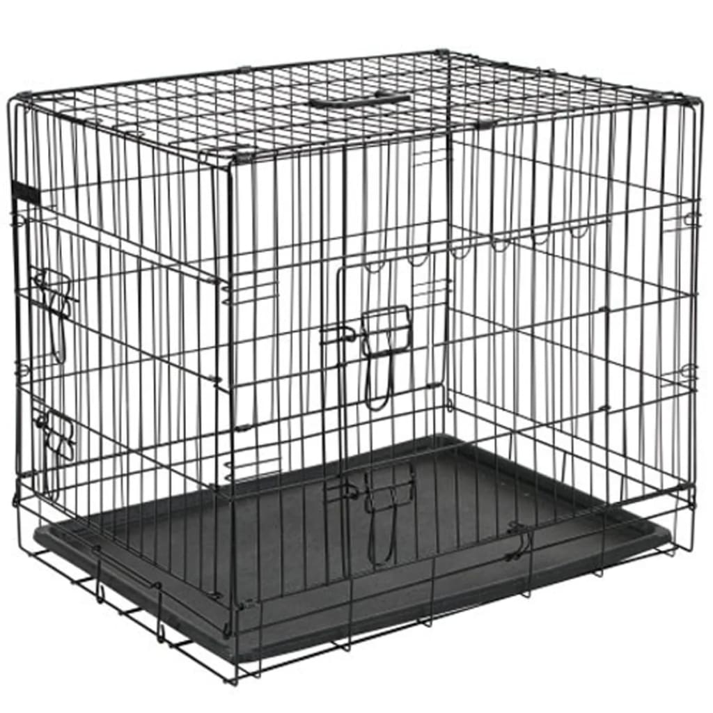 @Pet Dog Transport Crate Metal Black 15004