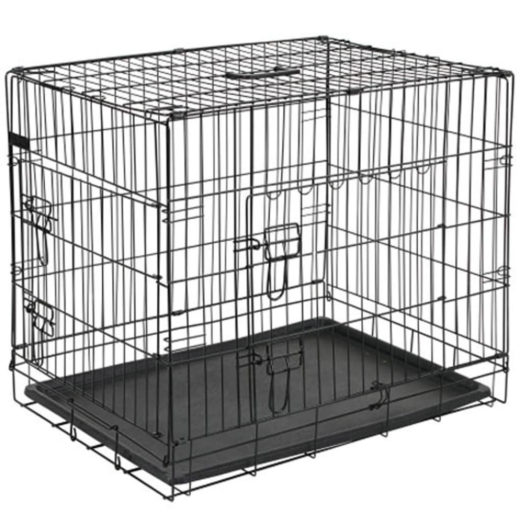 @Pet Dog Transport Crate Metal Black 15004