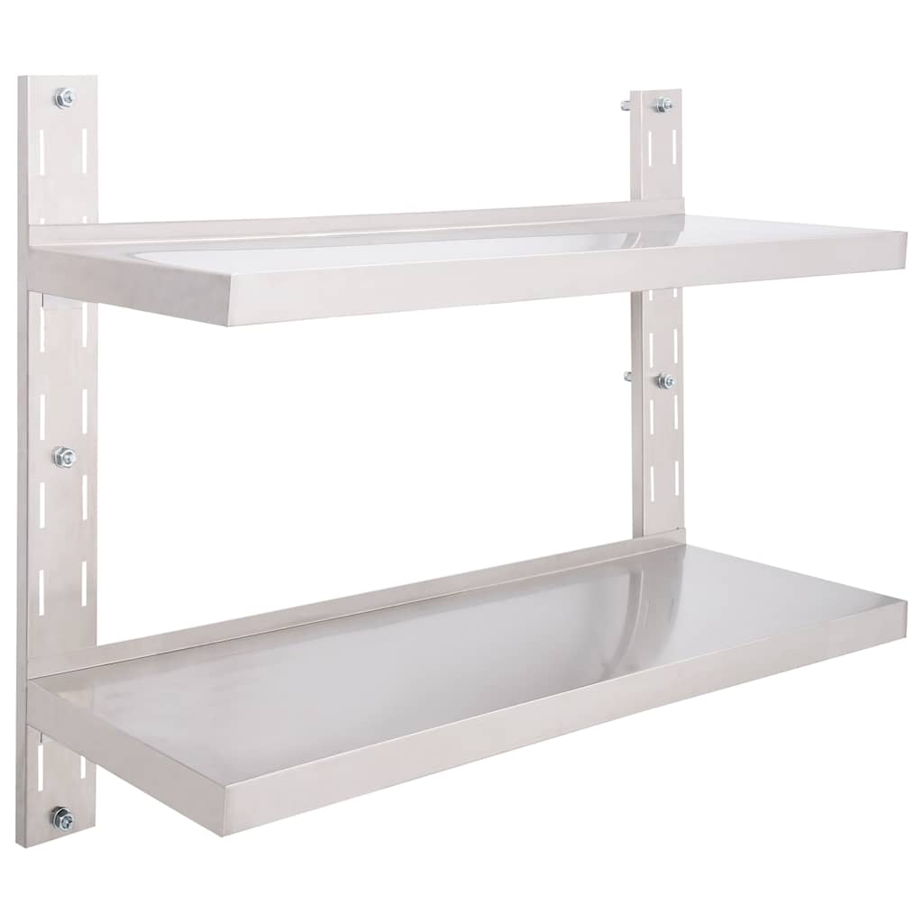 2-Tier Floating Wall Shelf Stainless Steel 100x30 cm