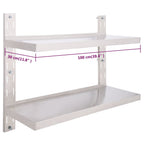 2-Tier Floating Wall Shelf Stainless Steel 100x30 cm