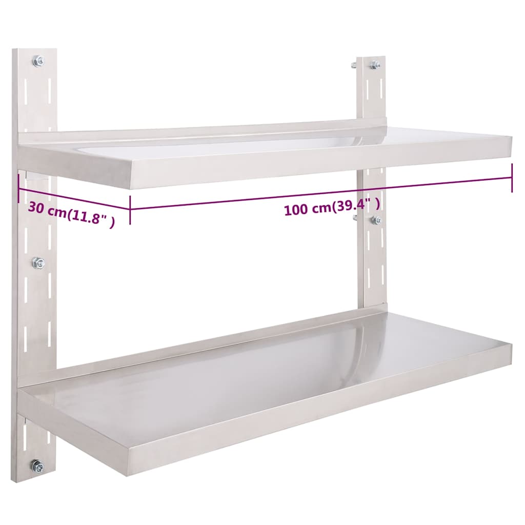 2-Tier Floating Wall Shelf Stainless Steel 100x30 cm