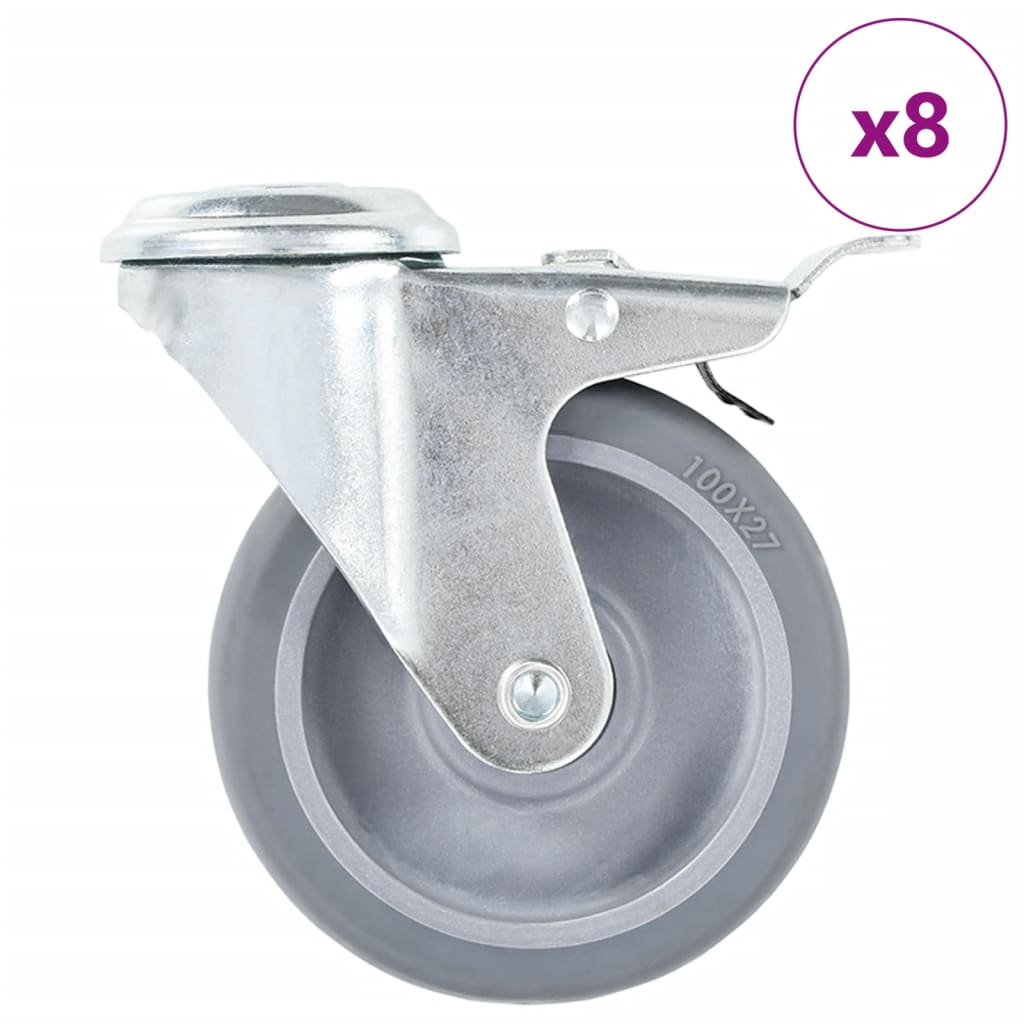 Bolt Hole Swivel Casters With Double Brakes 4 Pcs 100 Mm