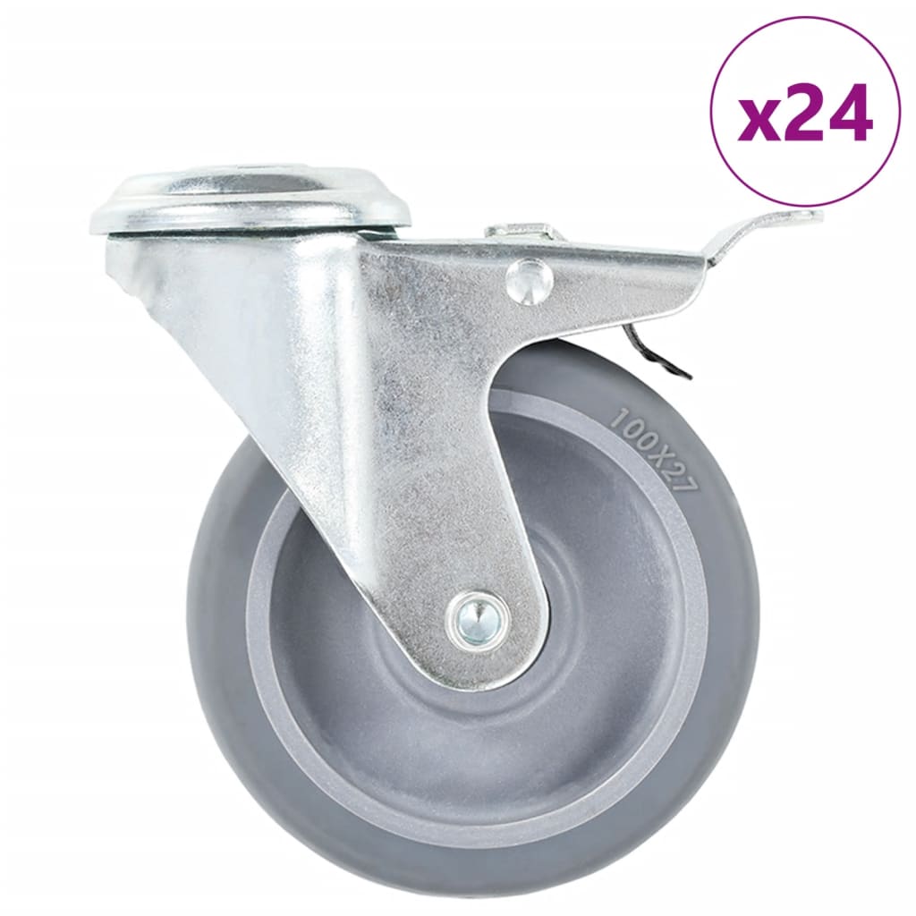 Bolt Hole Swivel Casters With Double Brakes 4 Pcs 100 Mm