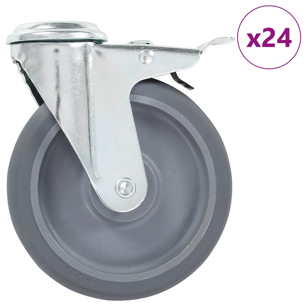 Bolt Hole Swivel Casters With Double Brakes 4 Pcs 125 Mm