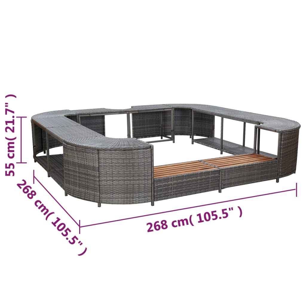 Square Spa Surround Grey 268 x 268 x 55 cm Poly Rattan