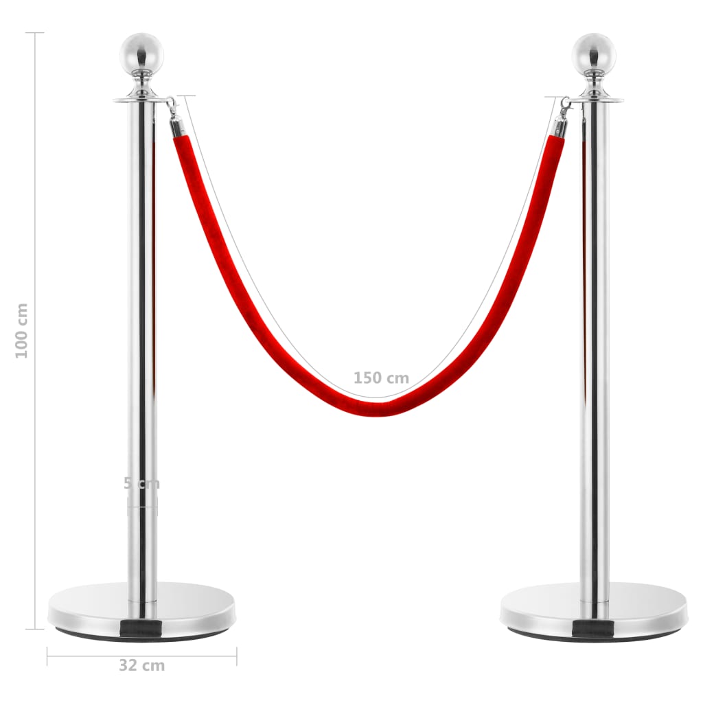 3 Piece Vip Queue Barrier Set Stainless Steel