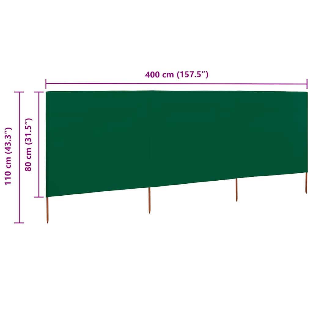 3-panel Wind Screen Fabric 400x80 cm Green