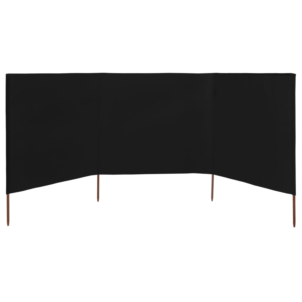 3-panel Wind Screen Fabric 400x120 cm Black
