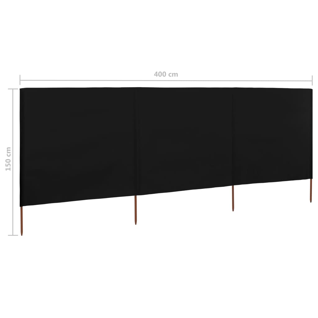 3-panel Wind Screen Fabric 400x120 cm Black
