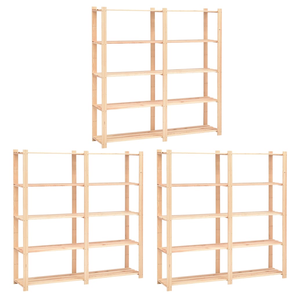5-Tier Storage Racks 3 Pcs 170X38X170 Cm Solid Pinewood 500 Kg