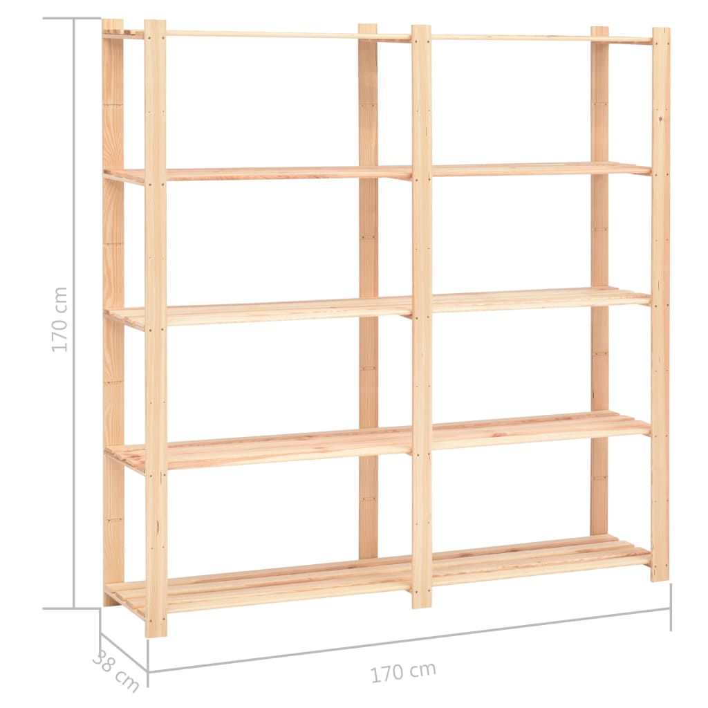 5-Tier Storage Racks 3 Pcs 170X38X170 Cm Solid Pinewood 500 Kg