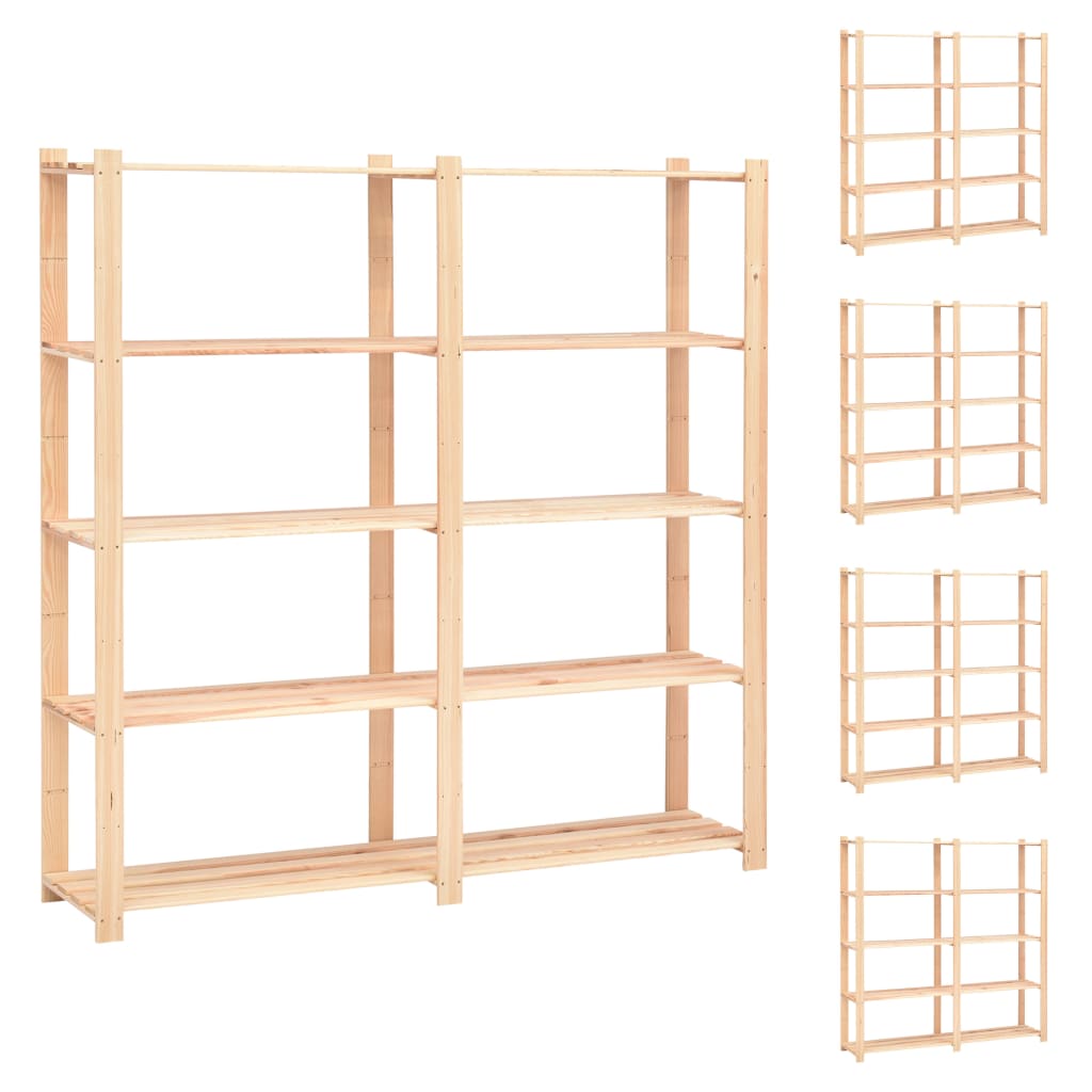5-Tier Storage Racks 3 Pcs 170X38X170 Cm Solid Pinewood 500 Kg