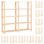 5-Tier Storage Racks 3 Pcs 170X38X170 Cm Solid Pinewood 500 Kg