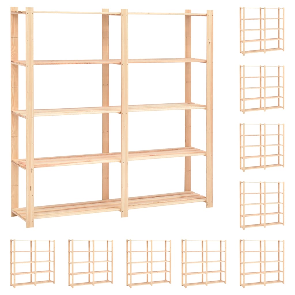 5-Tier Storage Racks 3 Pcs 170X38X170 Cm Solid Pinewood 500 Kg