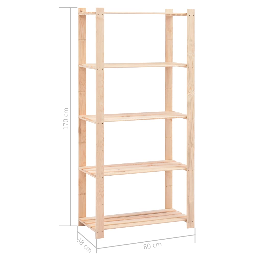 5-Tier Storage Racks 2 Pcs 80X38X170 Cm Solid Pinewood 250 Kg