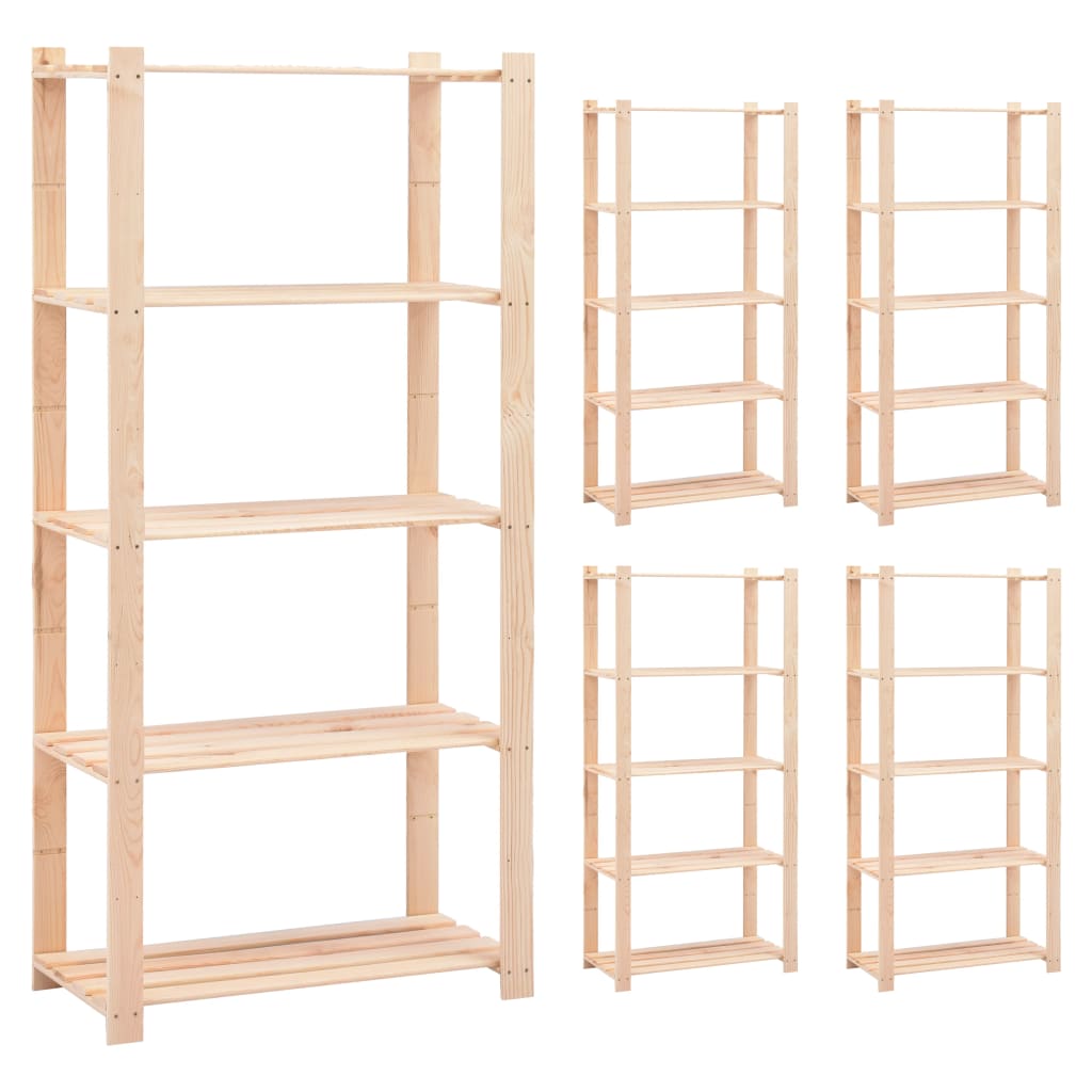 5-Tier Storage Racks 2 Pcs 80X38X170 Cm Solid Pinewood 250 Kg