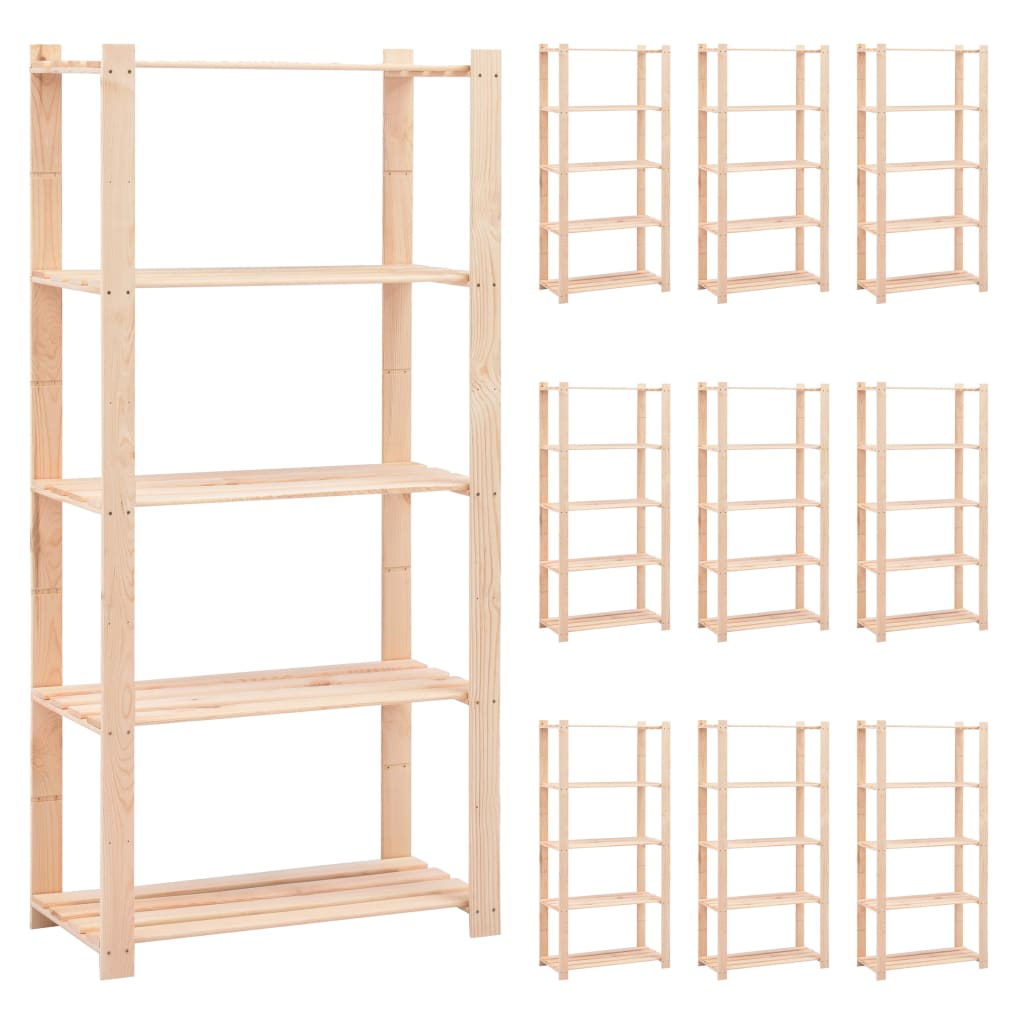 5-Tier Storage Racks 2 Pcs 80X38X170 Cm Solid Pinewood 250 Kg