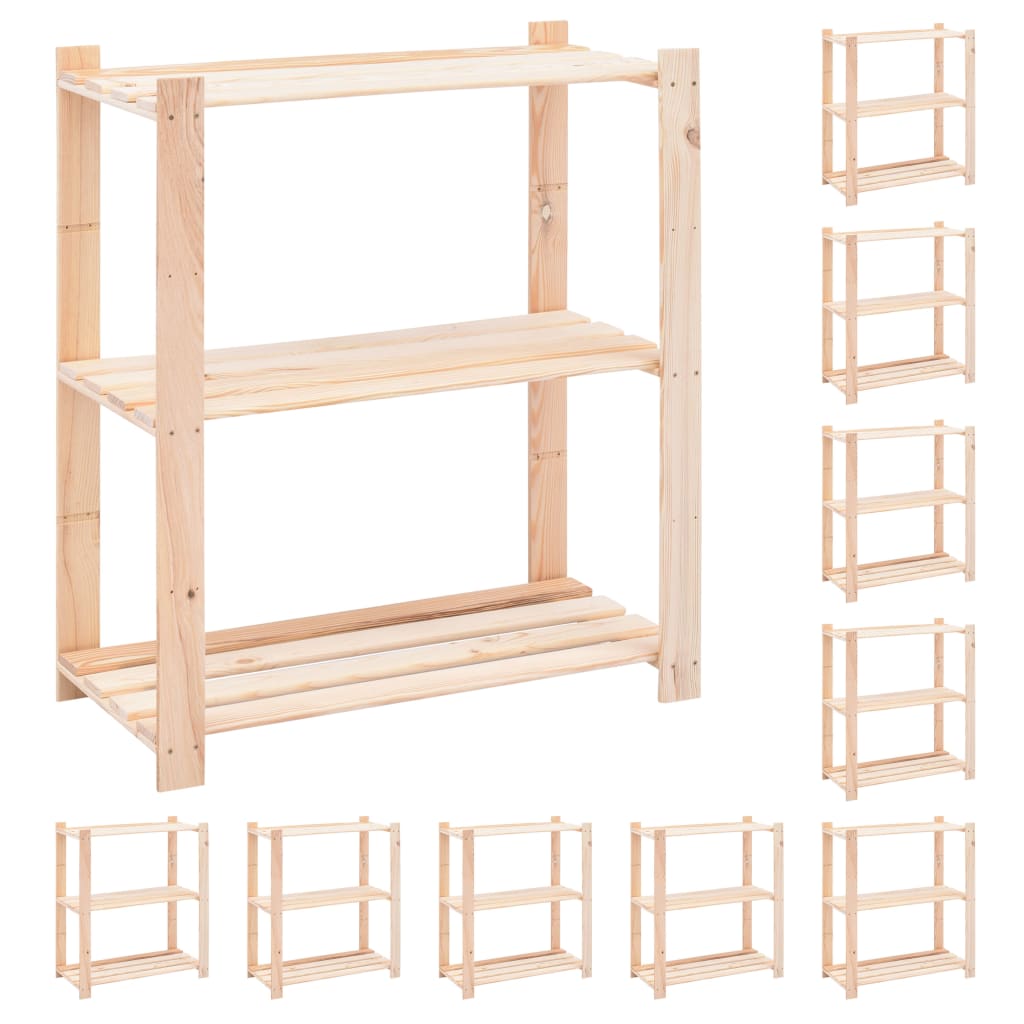 3-Tier Storage Racks 10 Pcs 80X38X90 Cm Solid Pinewood 150 Kg