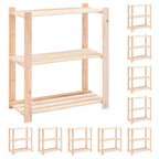 3-Tier Storage Racks 10 Pcs 80X38X90 Cm Solid Pinewood 150 Kg