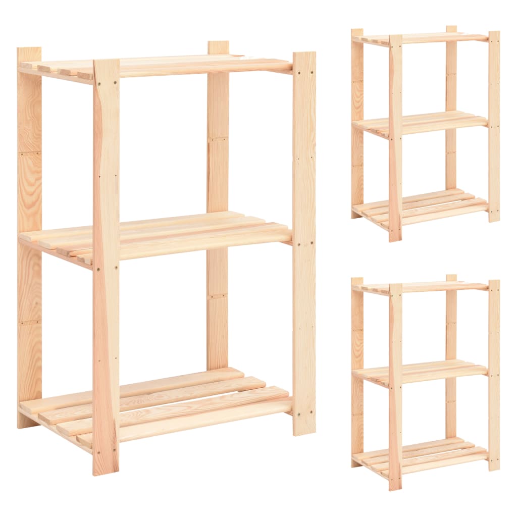 3-Tier Storage Racks 2 Pcs 60X38X90 Cm Solid Pinewood 150 Kg