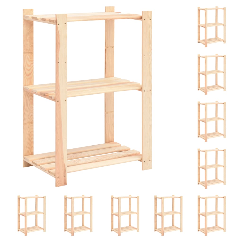 3-Tier Storage Racks 2 Pcs 60X38X90 Cm Solid Pinewood 150 Kg