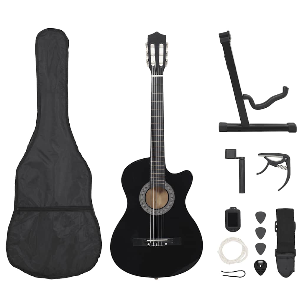 12 Piece Western Classical Guitar Set with 6 Strings Black 38"