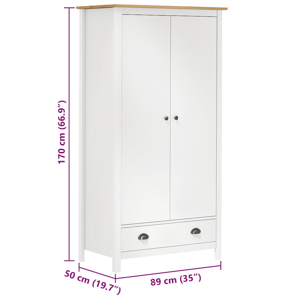 2-Door Wardrobe Hill White 89X50X170 Cm Solid Pine Wood