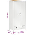 2-Door Wardrobe Hill White 89X50X170 Cm Solid Pine Wood