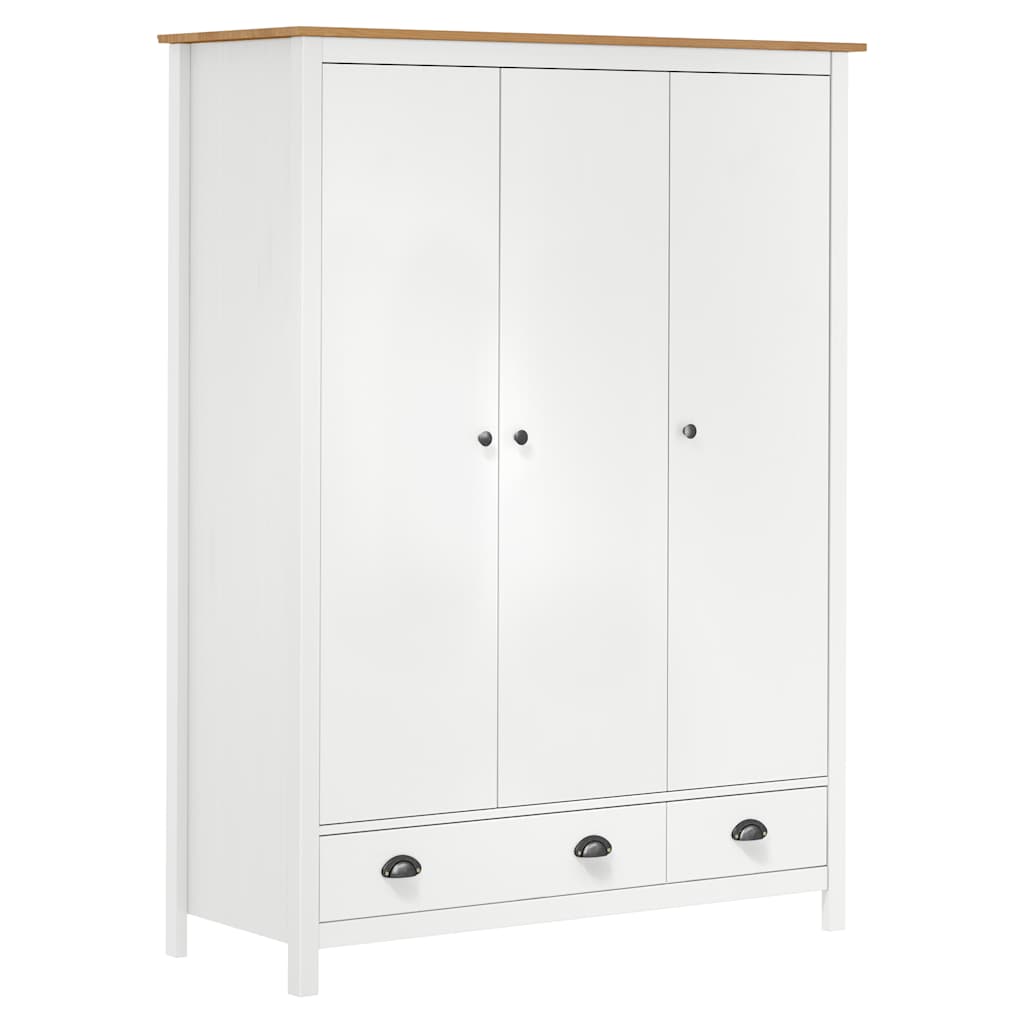 3-Door Wardrobe Hill White 127X50X170 Cm Solid Pine Wood