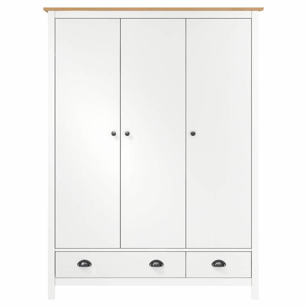 3-Door Wardrobe Hill White 127X50X170 Cm Solid Pine Wood