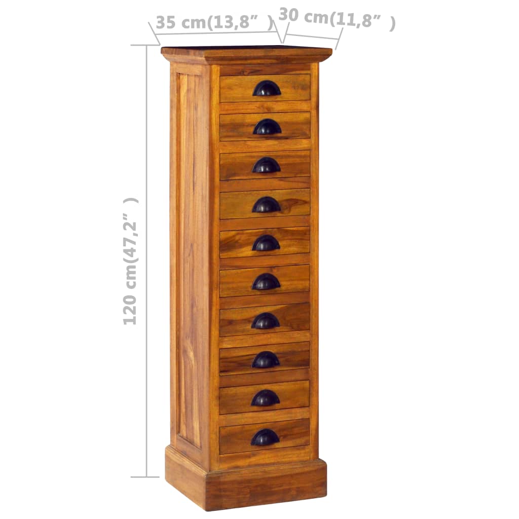 10-Drawer Cabinet Solid Teak Wood